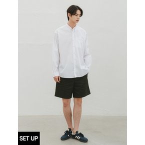 포켓 버튼 페이퍼 셔츠 스트레치 치노 쇼츠 셋업 (화이트/블랙)