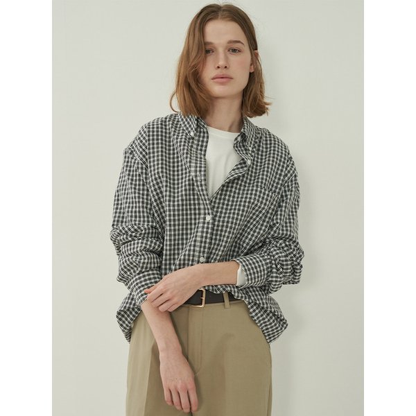 버튼 다운 체크 셔츠-Vintage Black