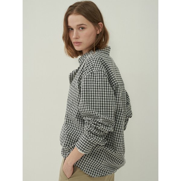 버튼 다운 체크 셔츠-Vintage Black