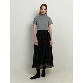 corset ribbon layered long skirt - black