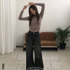 / 랄틴 하이웨스트 빈티지 워싱 와이드 데님 팬츠