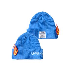 FLAME PATCH EMBROIDERED BEANIE SKY BLUE