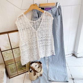 퀄리티 썸머 뜨개 크로쉐 자수 나시