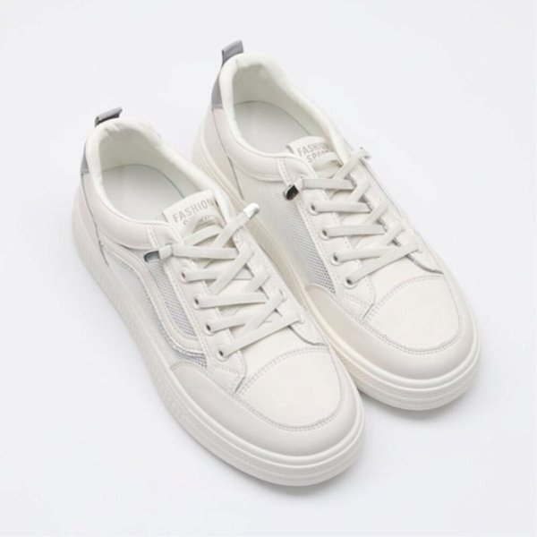 [옷자락] 여성용 흰색 통기성 메쉬 운동화 끈풀림 방지 키높이