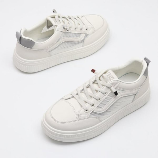 [옷자락] 여성용 흰색 통기성 메쉬 운동화 끈풀림 방지 키높이