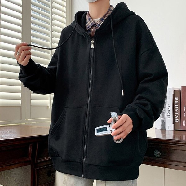 남자 오버핏 무지 심플 포켓 후드 집업 DMS-JKS-SISJK04-블랙