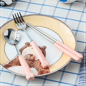 휴대용 포크+수저세트(핑크) 캠핑 피크닉식기