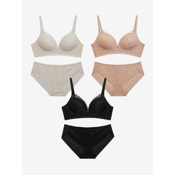 [서지안PICK]로맨틱 레이스 노와이어 브라팬티 6종(브라3+팬티3)