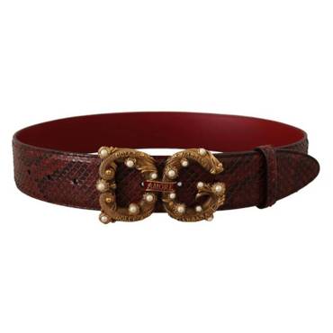 이스퀘어 4841615 Dolce  Gabbana Exotic Python Leather Belt with Vintage Brass Womens Buckle