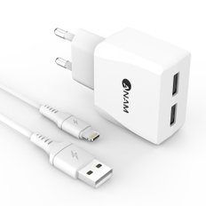 .아남 USB 2포트 2.1A 충전기 8핀 케이블 포함 (화이트)