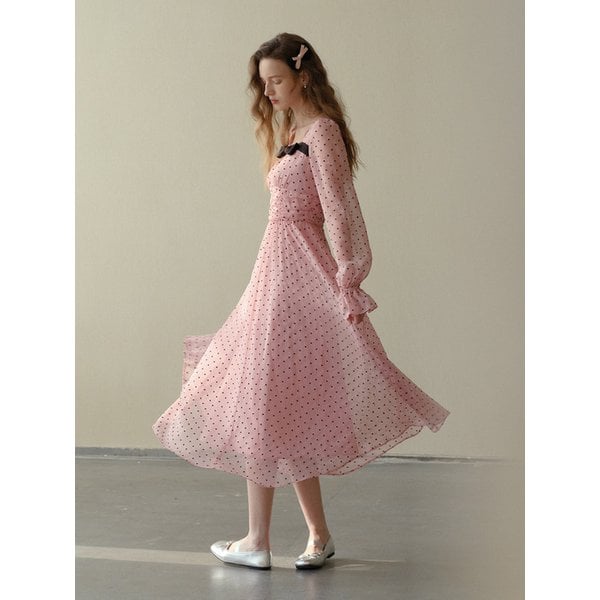 LB_Heart dot trumpet sleeve dress