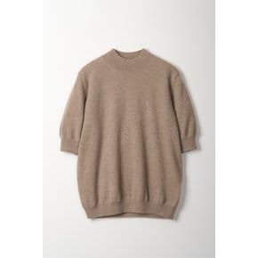 cashmere 100%  half-neck sleeve knit top - Brown