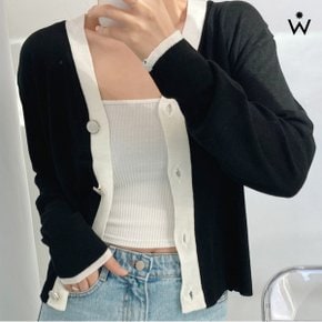 브이넥 데일리 라인 배색 버튼업 니트 가디건  WIBACD053 _P356423786