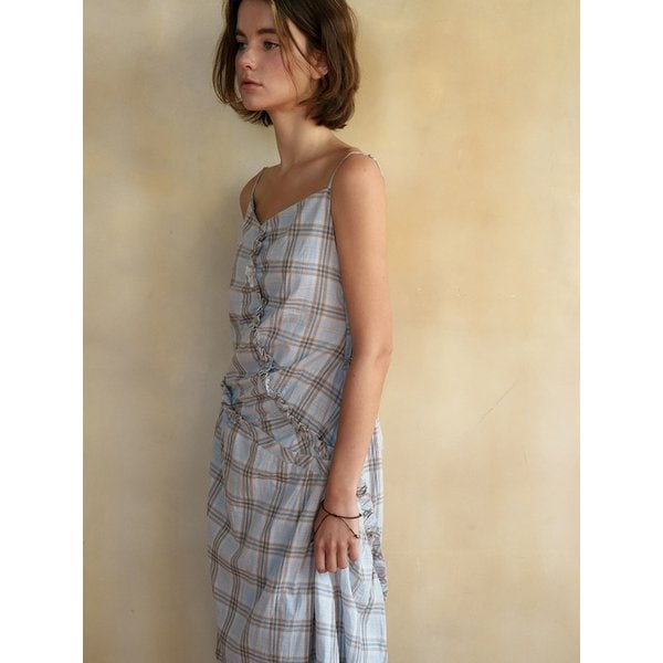 CUT FRILL CHECK DRESS [SKY BLUE] / 2COLOR