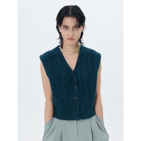 TWISTED CROPPED KNIT VEST(D.GREEN)