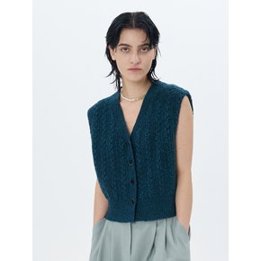 TWISTED CROPPED KNIT VEST(D.GREEN)