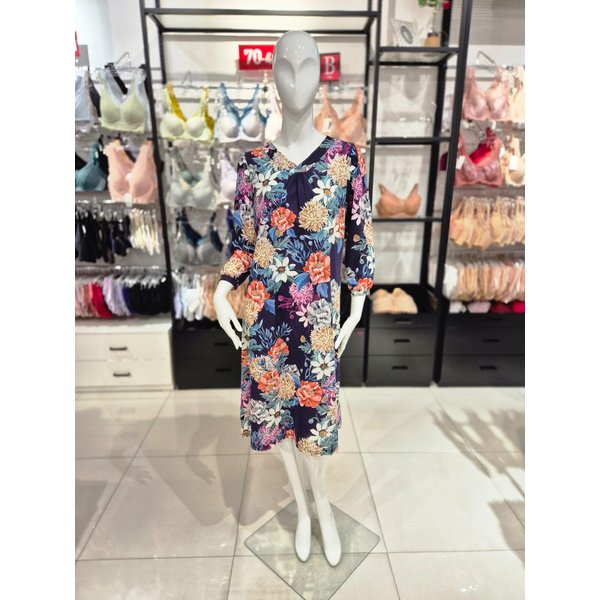 [시흥점] S 와코루) 나일론 스판 큰 꽃 나염 홈웨어 원피스 WGN340W-NB