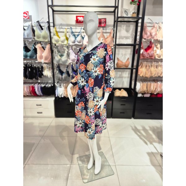 [시흥점] S 와코루) 나일론 스판 큰 꽃 나염 홈웨어 원피스 WGN340W-NB