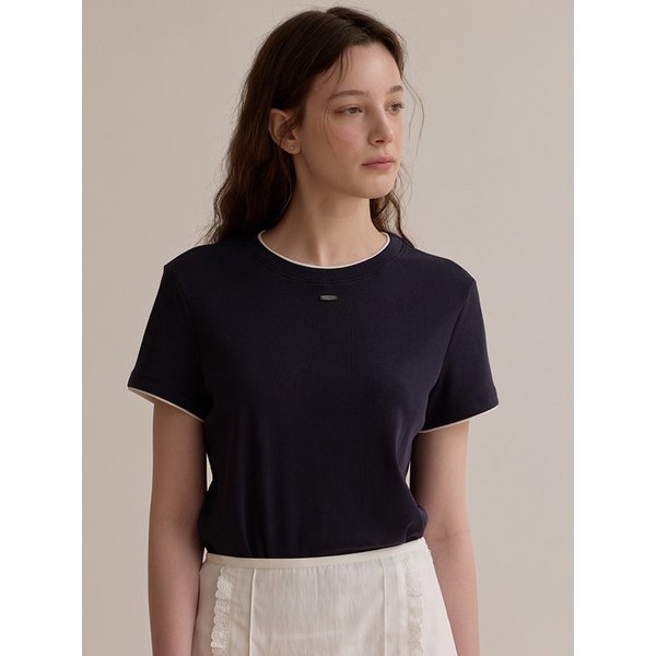Ribbed layered t shirt - Navy