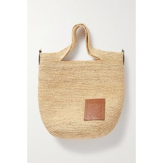 로에베 + Paula`s Ibiza Slit Mini Leather-trimmed Raffia Tote 탠 브라운