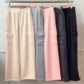 여성 겨울 골덴 와이드 카고 팬츠 밴딩 바지_P409127763
