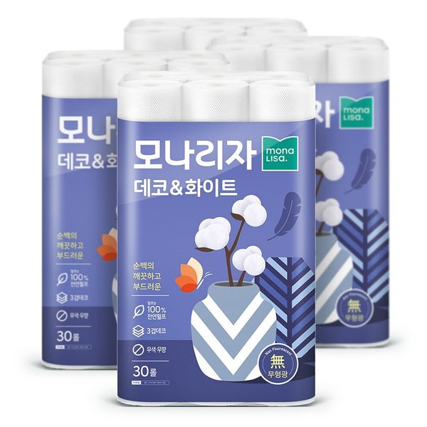 데코 앤 화이트 3겹 화장지 27m 30롤 4팩