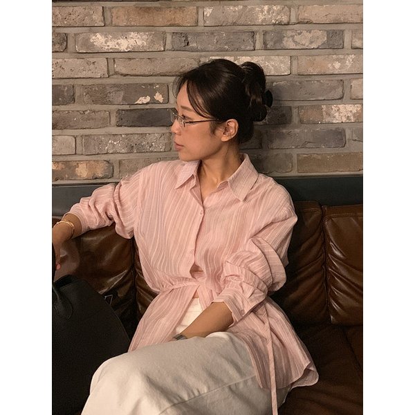 시어 벨티드 롱 셔츠블라우스_LIGHT PINK