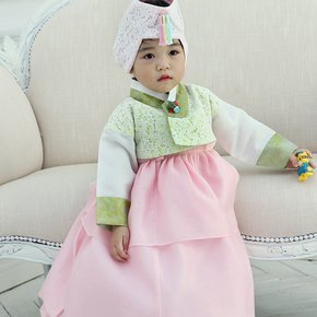 잎새 여아 한복 (1호) 돌 아기 베이비 한복세트 퓨전 레이스 연두 풀잎 명절 추석 봄