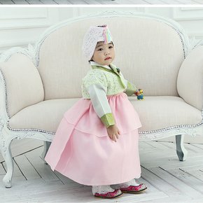 잎새 여아 한복 (1호) 돌 아기 베이비 한복세트 퓨전 레이스 연두 풀잎 명절 추석 봄