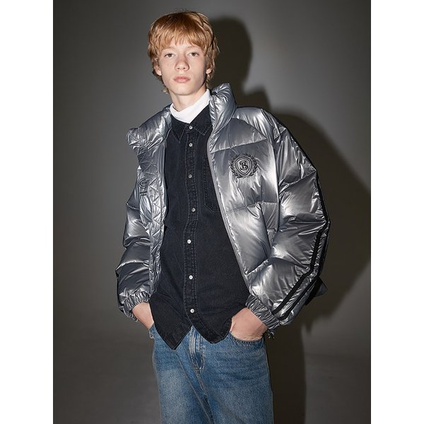 글로시 코티드 트랙 다운 패딩 재킷 실버 BODDU417MSV