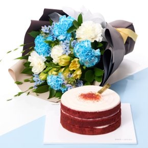 블루카네이션꽃다발 + 뚜레쥬르 레드벨벳케익 꽃배송 선물