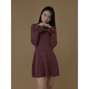 Frill u-neck knit ops (Brick rose)