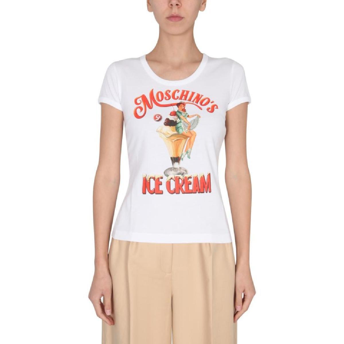 Tシャツ・カットソー Moschino SS25 T-SHIRT \"ICE CREAM\" (07090541 1001) MOSCHINO'S ICE CREAM ORGANIC JERSEY T-SHIRT - BLACK