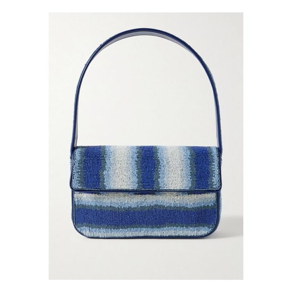 스타우드 토미 비즈 장식 자수 새틴 숄더 백 블루 1647597357747031