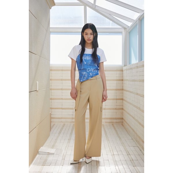 [시흥점] 여성 배색 스카프 레이어드형 반소매 티셔츠  (ES2CH863)