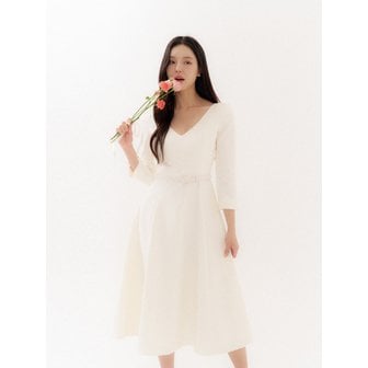 르로망 Deep V-neck Flare Dress/ Ivory