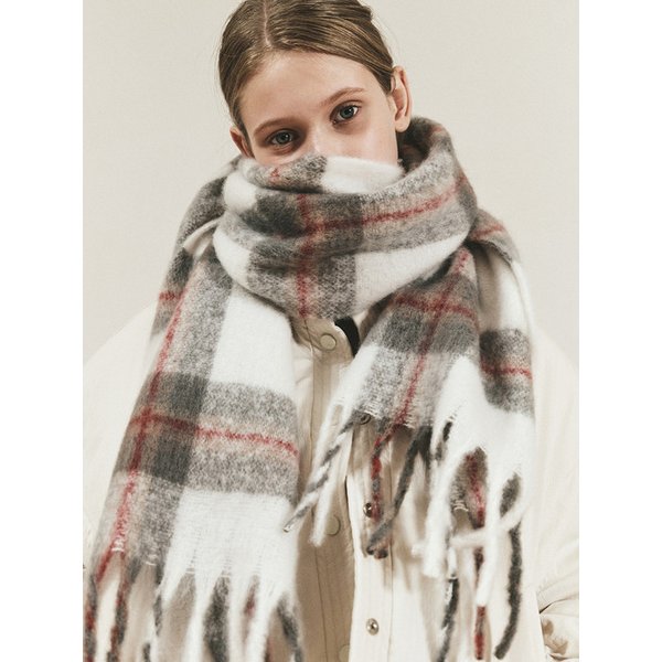 SOFT BRUSHED CHECK FRINGE MUFFLER_IVORY