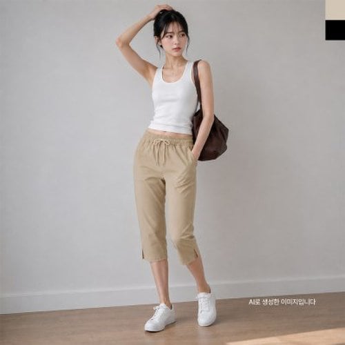 AGG 1022W 여자 아이스 쿨링 7부 카프리 밴딩 스판 트임 팬츠