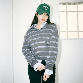 LOOSE FIT COLLAR STRIPE KNIT DEEP GRAY