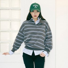 LOOSE FIT COLLAR STRIPE KNIT DEEP GRAY