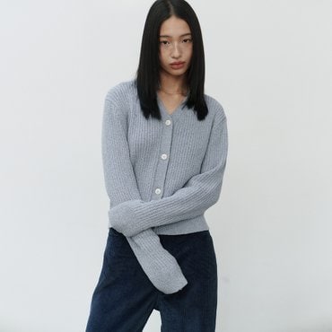 노이어 부클 리브드 크롭 가디건 (스카이블루)