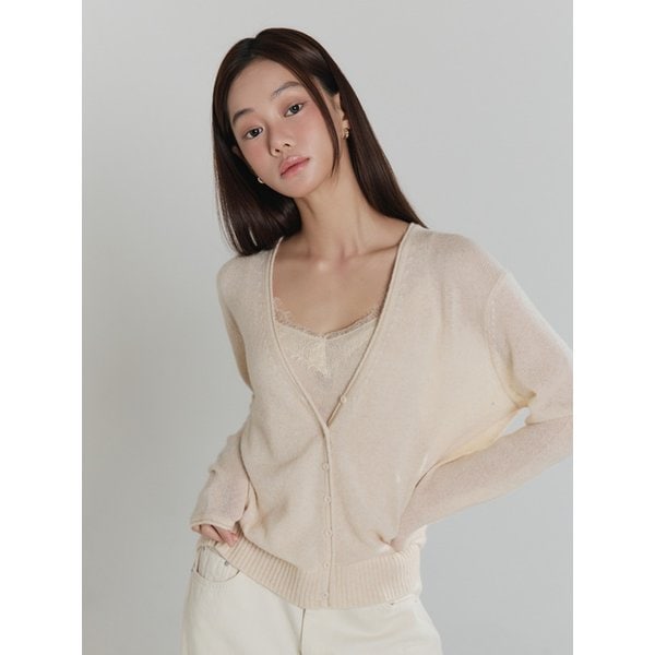 Fine Wool Lace Knit Cardigan Set_beige