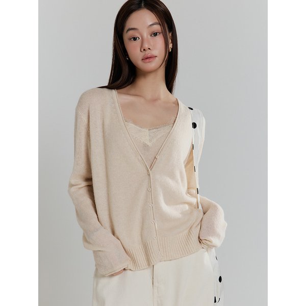 Fine Wool Lace Knit Cardigan Set_beige