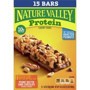 [해외직구] Nature Valley 네이처입밸리 프로틴 그래놀라 바 피넛 버터 다크 초콜릿 40g 15입 4팩