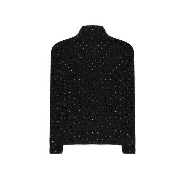 [ESSENTIAL] HIGH NECK SLIM TOP_DOT WHITE