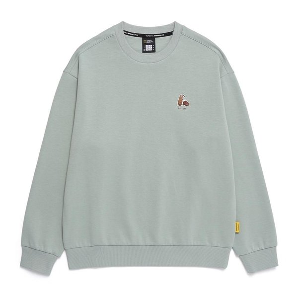 [여주점] N251USW040 동물 와펜 세미 오버핏 맨투맨 KHAKI GREEN