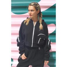 Multi Pocket Zip Up Cropped Hoodie_Black