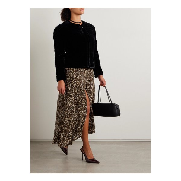 사쿠라 비대칭 레오파드 프린트 스트레치 실크 스커트 1647597343381211