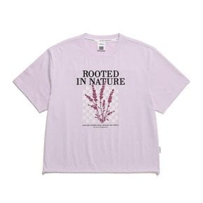 [여주점] N242WTS030 여성 우븐 배색 아트웤 세미 크롭 반팔 티셔츠 라벤더