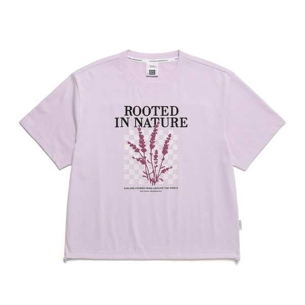 [여주점] N242WTS030 여성 우븐 배색 아트웤 세미 크롭 반팔 티셔츠 라벤더